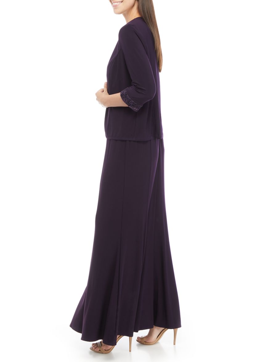 Womens 2 Piece Long Jacket Dress with Embroidered Bodice 
