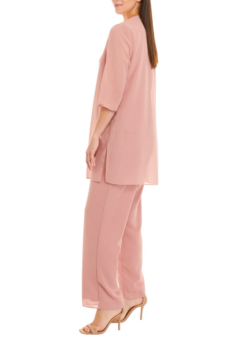 Womens 3 Piece Long Sleeve Chiffon Tiered Duster Pant Set