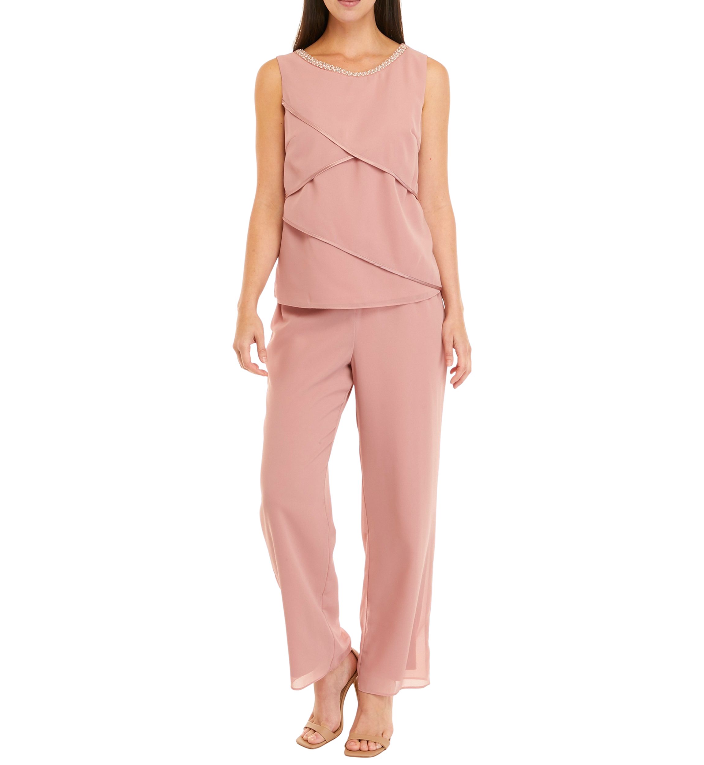Womens 3 Piece Long Sleeve Chiffon Tiered Duster Pant Set