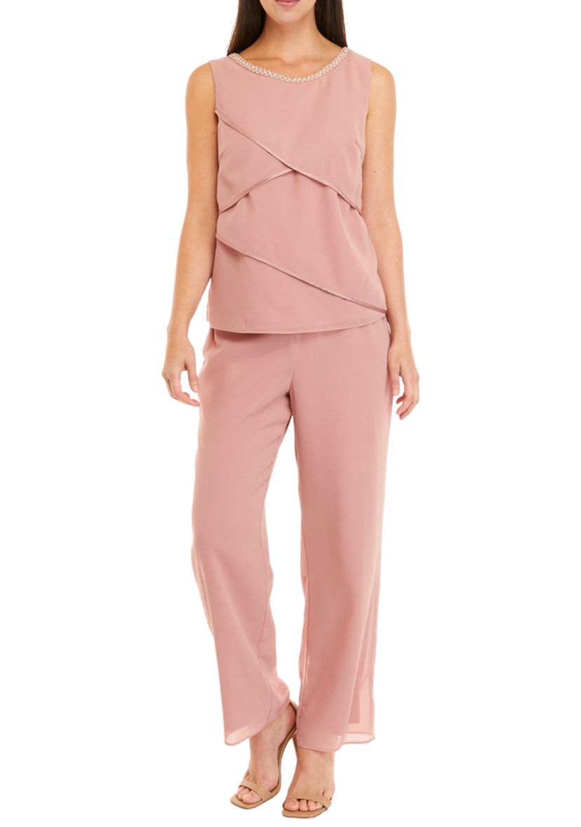 Womens 3 Piece Long Sleeve Chiffon Tiered Duster Pant Set