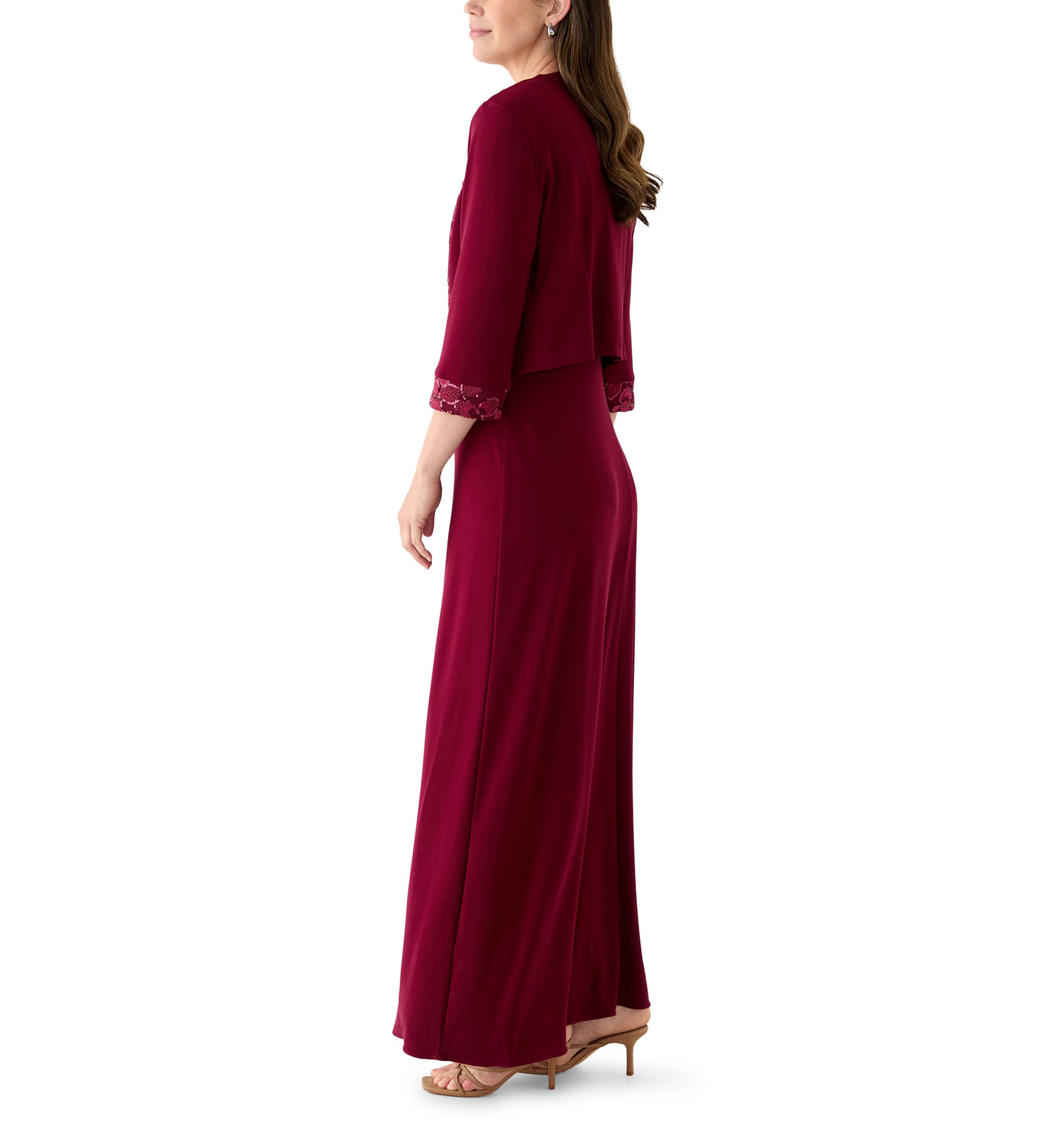 le bos embroidered 2 piece jacket dress Le Bos Plus Size Embroidered 3/4 Sleeve Square Neck 2-Piece Jacket Dress