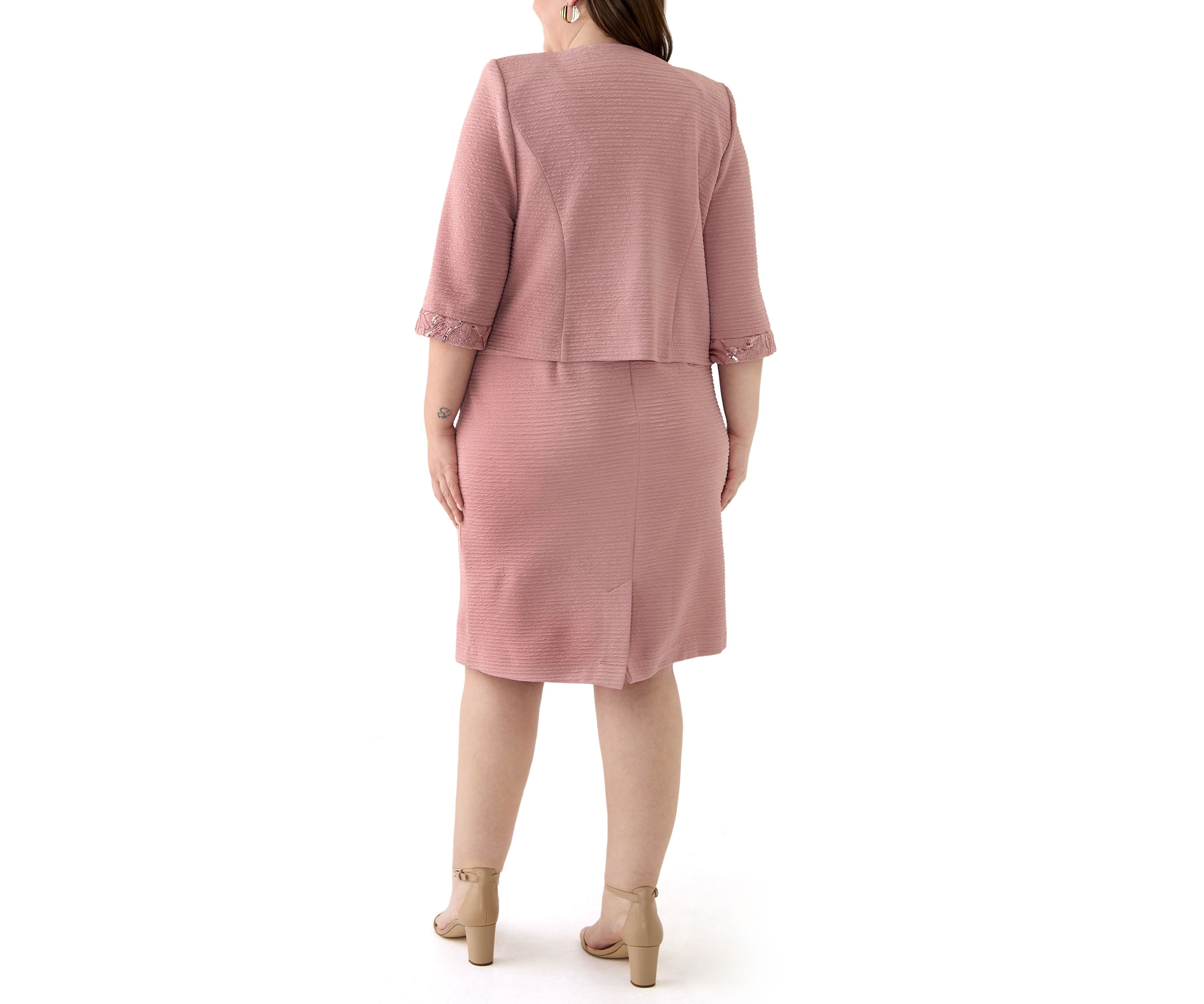 Plus Size 3/4 Sleeve Sequin Detail Jacket Dress