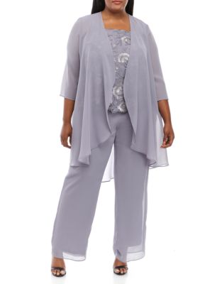 Le Bos Plus Size MOB Collection 3 Piece Sequin Top Duster Jacket Set | belk