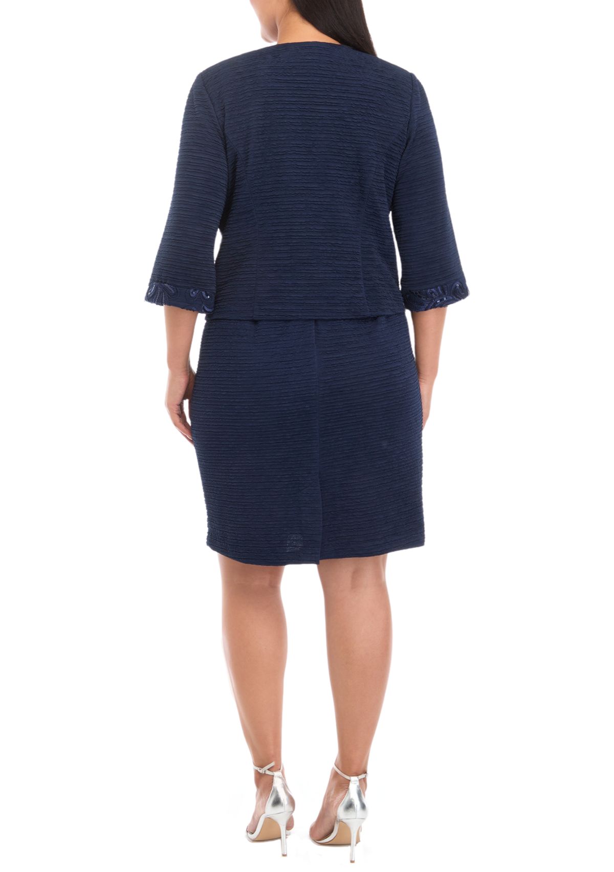 Plus Size Crinkle Knit and Embellished Jacket Dress