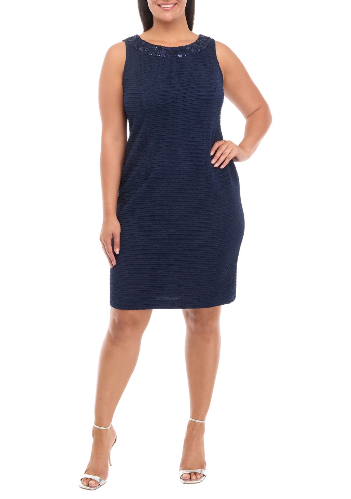 Plus Size Crinkle Knit and Embellished Jacket Dress