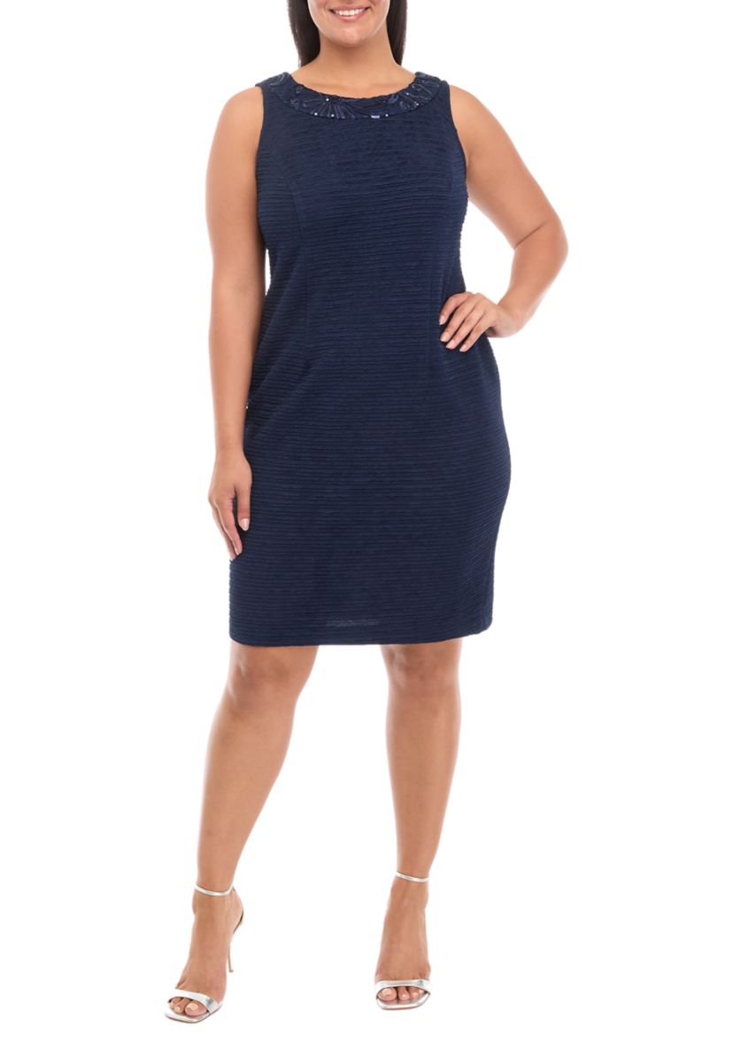 Plus Size Crinkle Knit and Embellished Jacket Dress