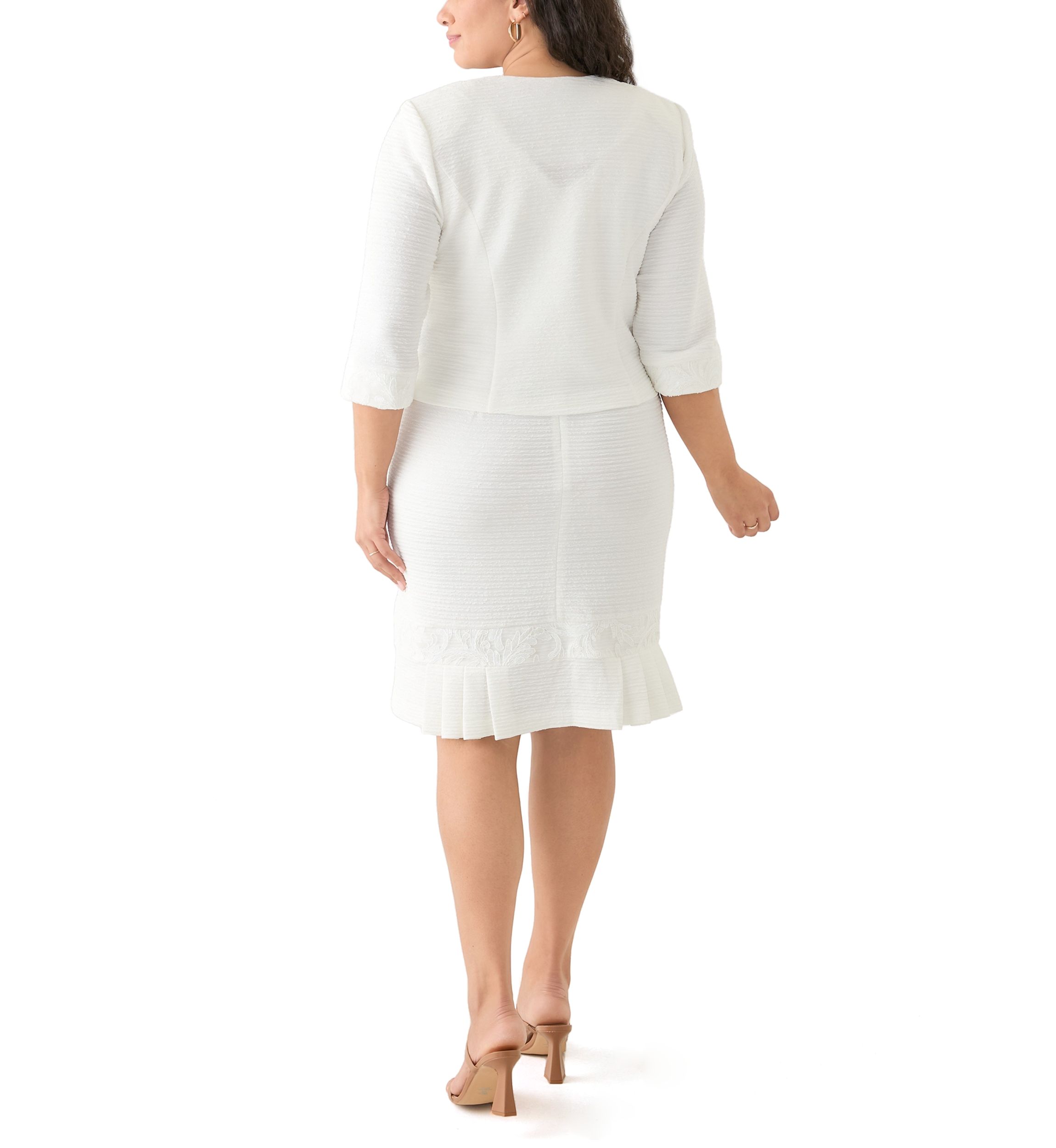 Plus Size Stretch Knit Jacket Dress with Embroidery Trim 
