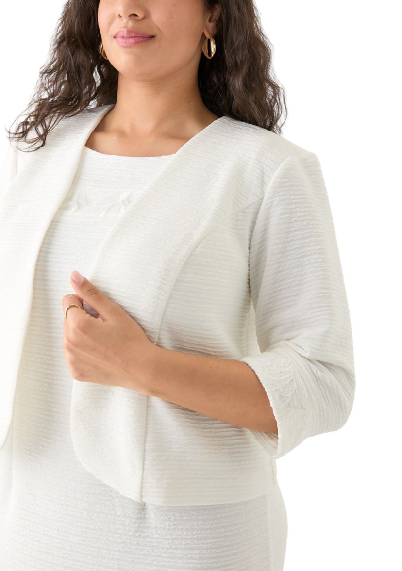 Plus Size Stretch Knit Jacket Dress with Embroidery Trim 
