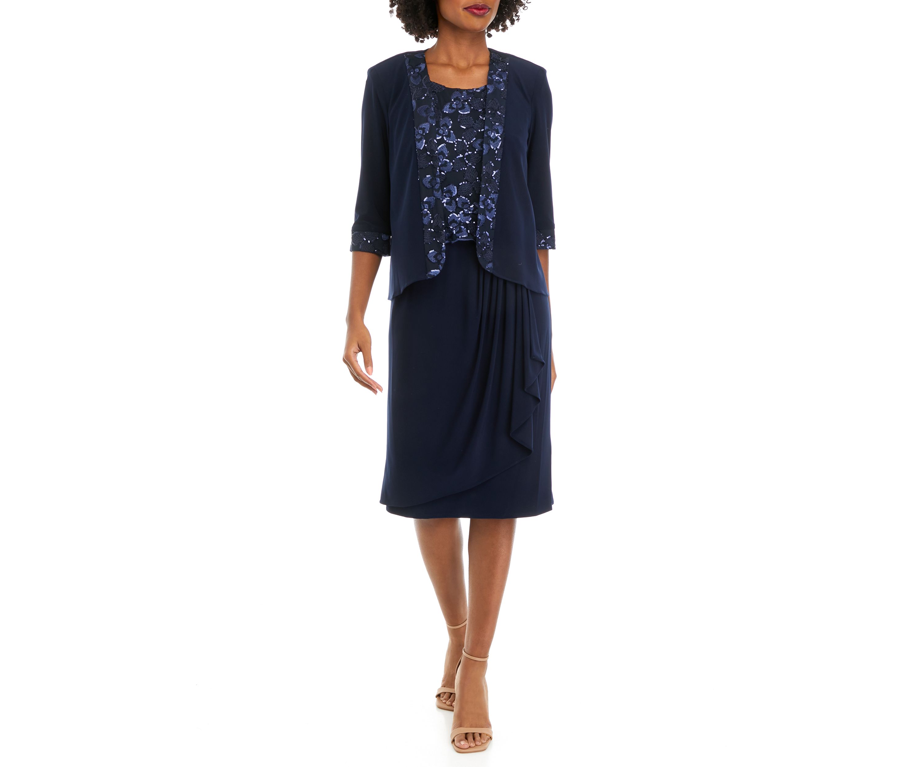 Womens Crew Neck Solid Jacket Dress