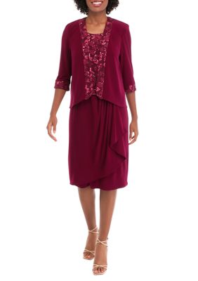 le bos embroidered 2 piece jacket dress Le Bos Plus Size Embroidered 3/4 Sleeve Square Neck 2-Piece Jacket Dress