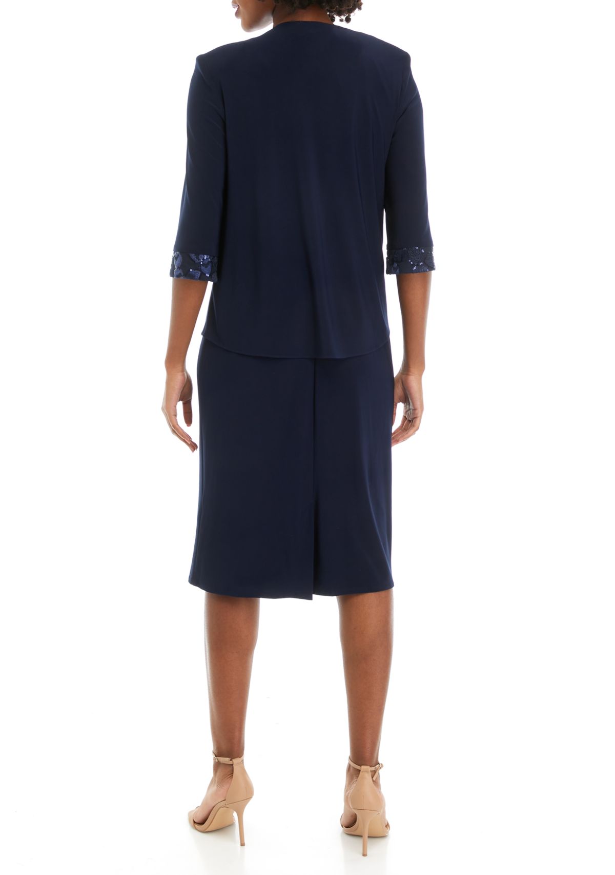 Womens Crew Neck Solid Jacket Dress