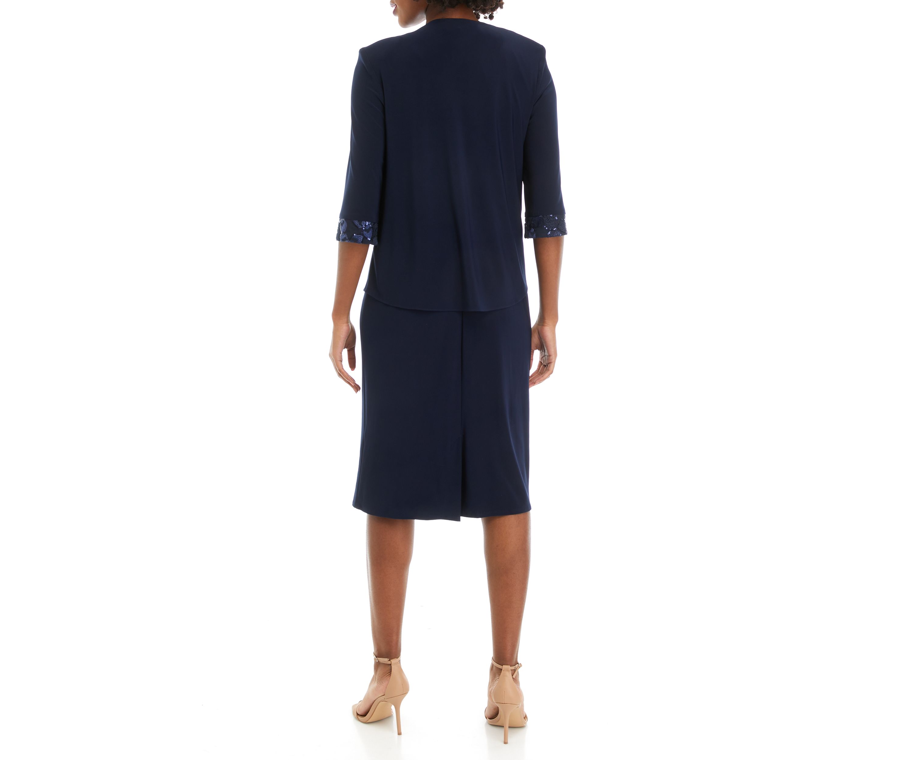 Womens Crew Neck Solid Jacket Dress