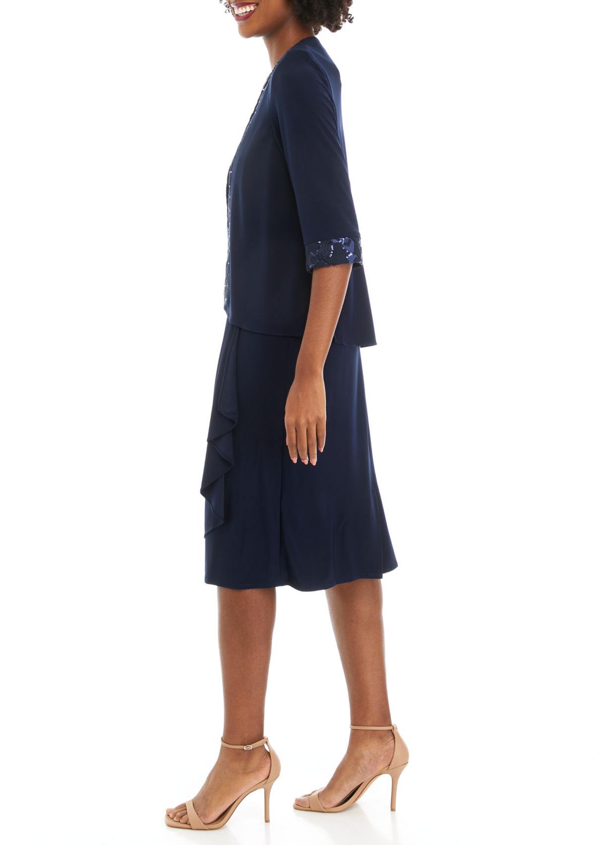 Womens Crew Neck Solid Jacket Dress