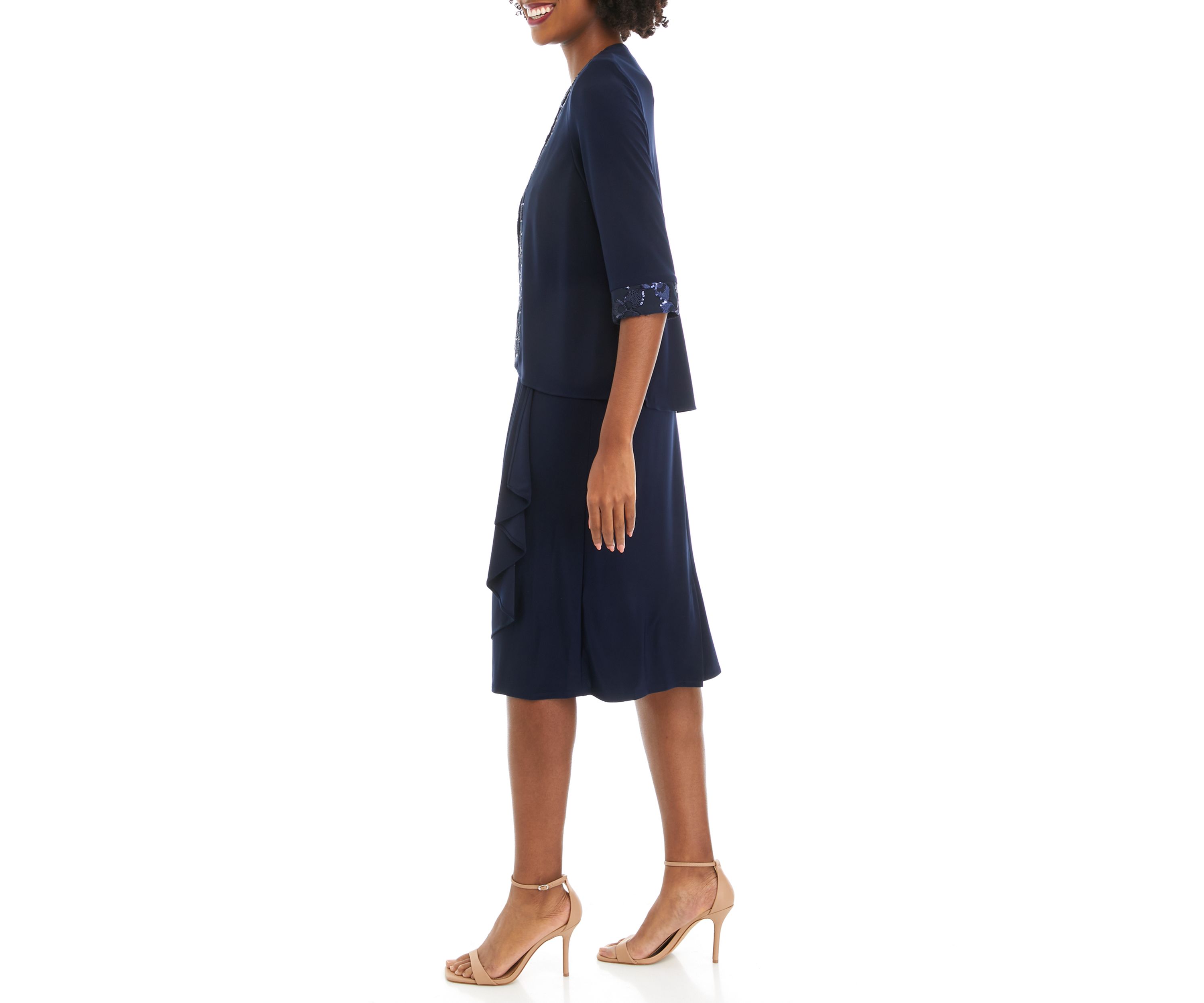 Womens Crew Neck Solid Jacket Dress