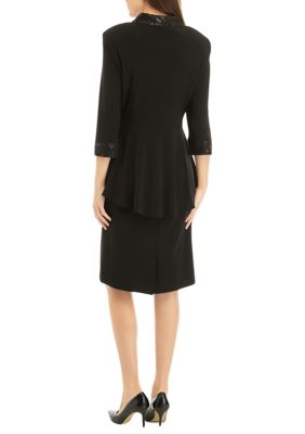 Women's Peplum Jacket Dress with Embroidered Trim