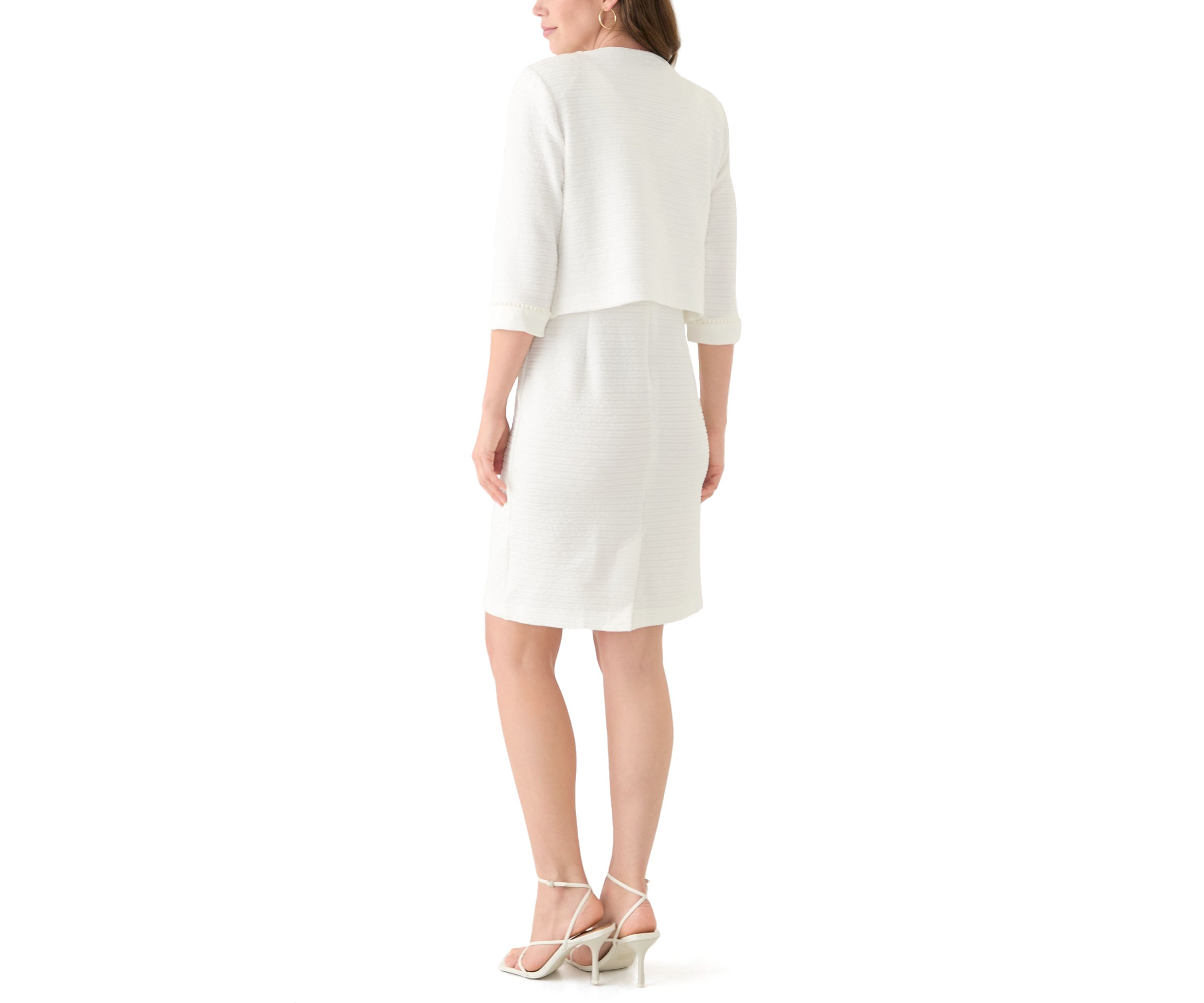 Womens 3/4 Sleeve Crew Neck Solid Jacket Dress