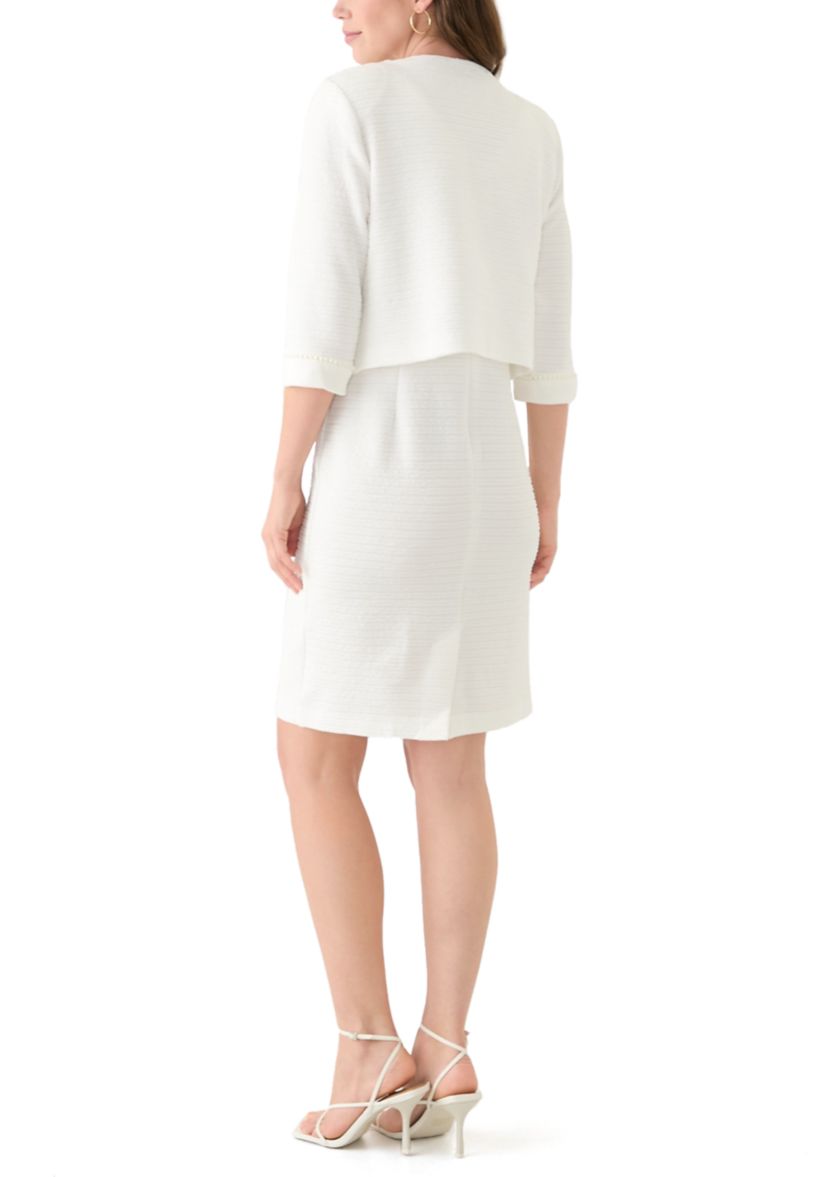 Womens 3/4 Sleeve Crew Neck Solid Jacket Dress