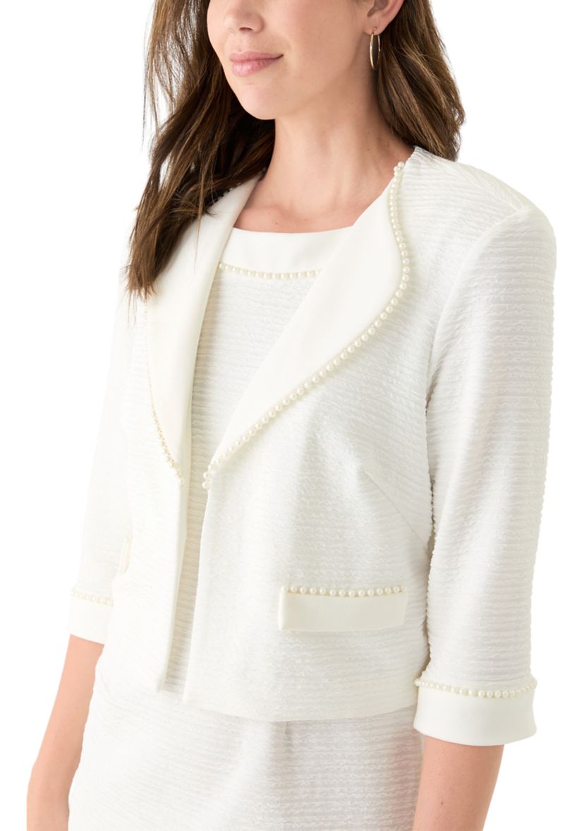 Womens 3/4 Sleeve Crew Neck Solid Jacket Dress