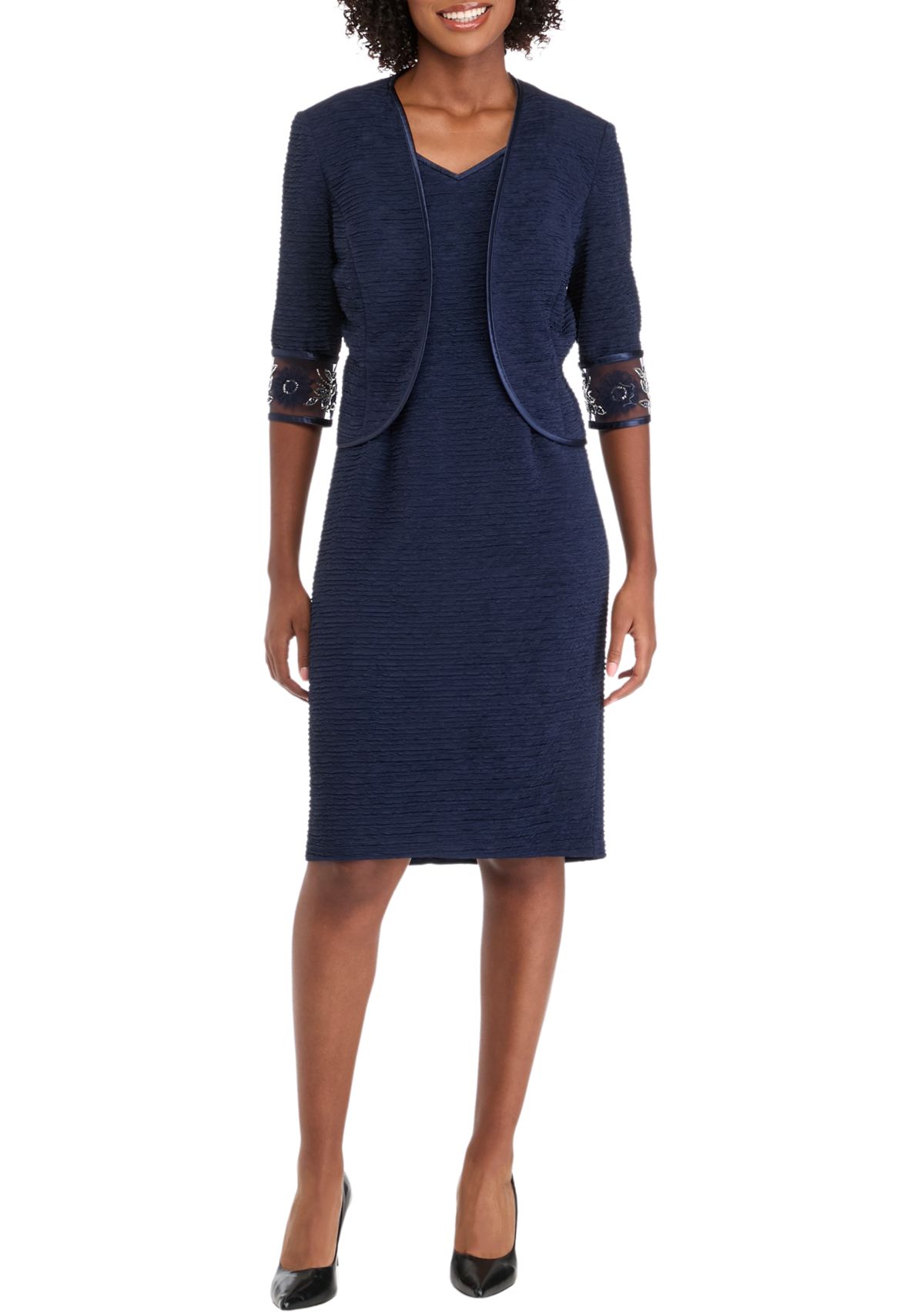 Womens 3/4 Sleeve Solid Jacket Dress
