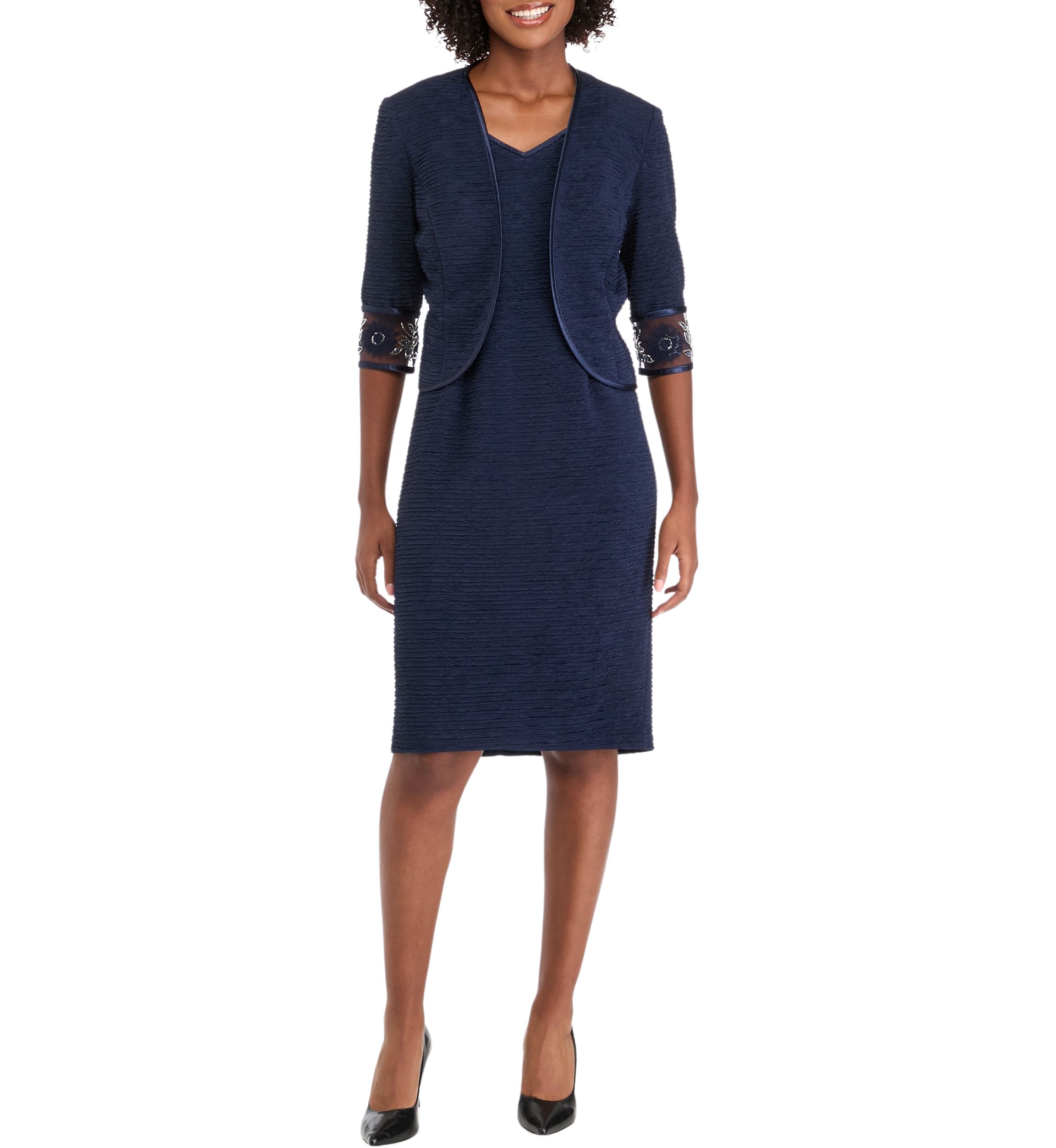 Womens 3/4 Sleeve Solid Jacket Dress
