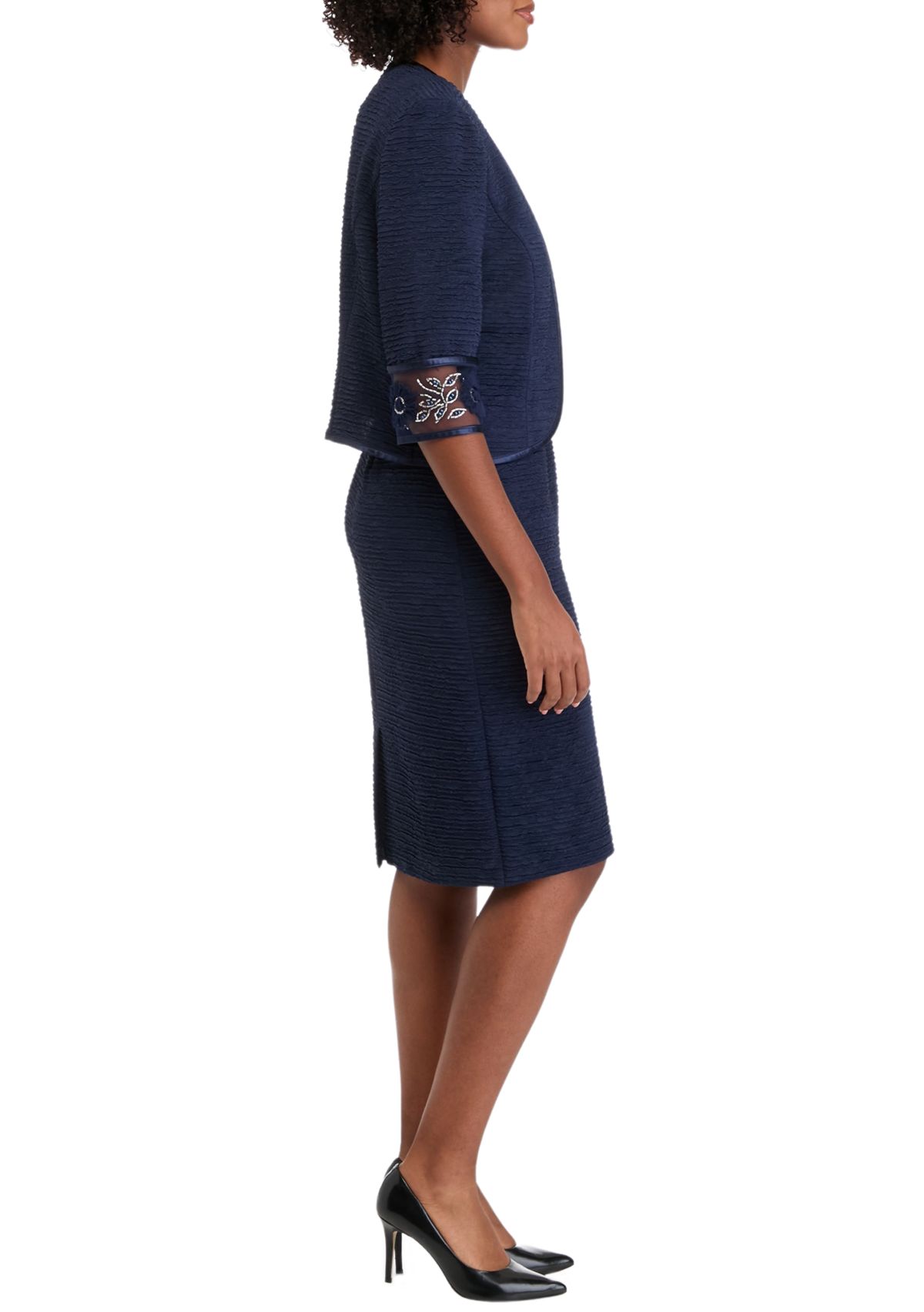 Womens 3/4 Sleeve Solid Jacket Dress