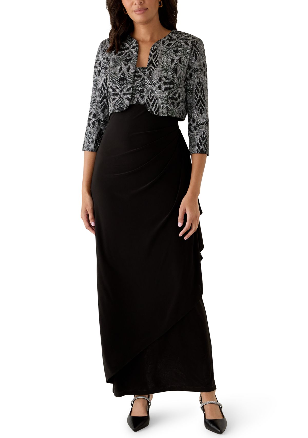 Womens Long Sleeve Pattern Sequin Jacket and Dress