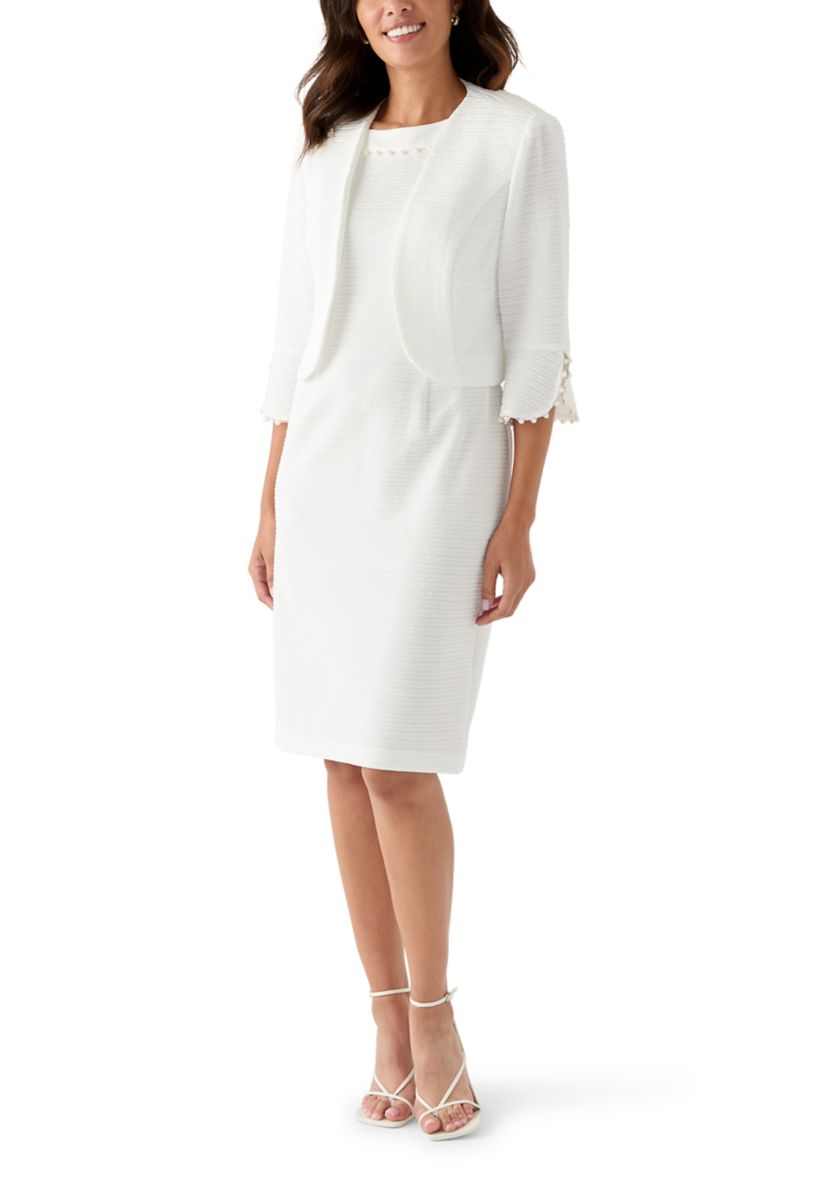 Womens 3/4 Sleeve Crew Neck Solid Jacket Dress