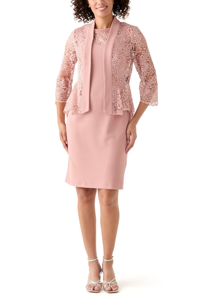 Womens 3/4 Sleeve Crew Neck Solid Jacket Dress
