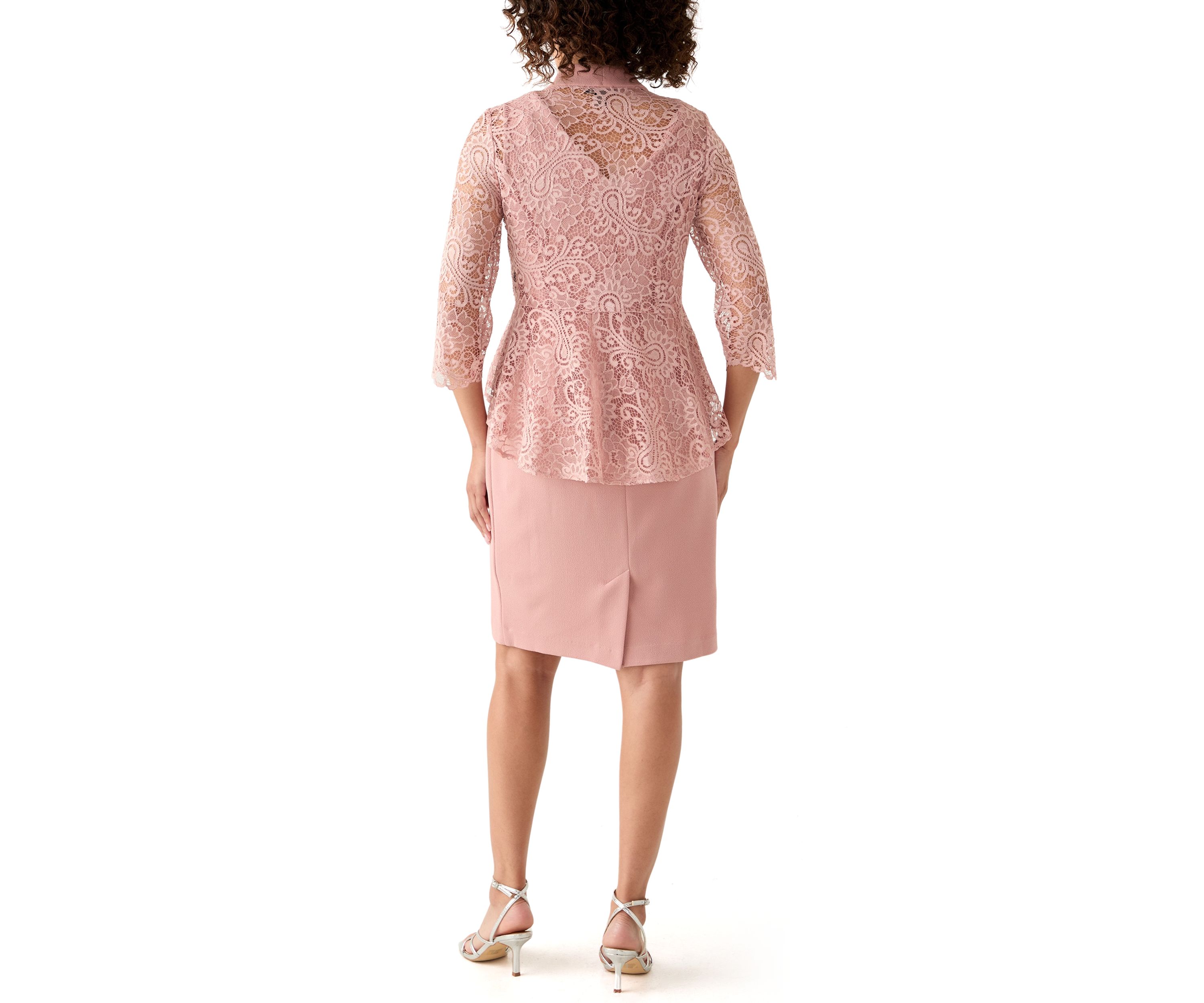 Womens 3/4 Sleeve Crew Neck Solid Jacket Dress