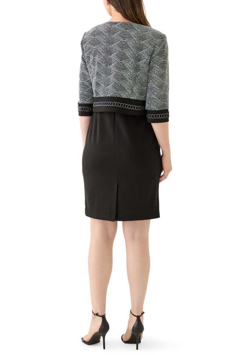 Womens 2-Piece 3/4 Sleeve Metallic Knit Dress & Jacket Set