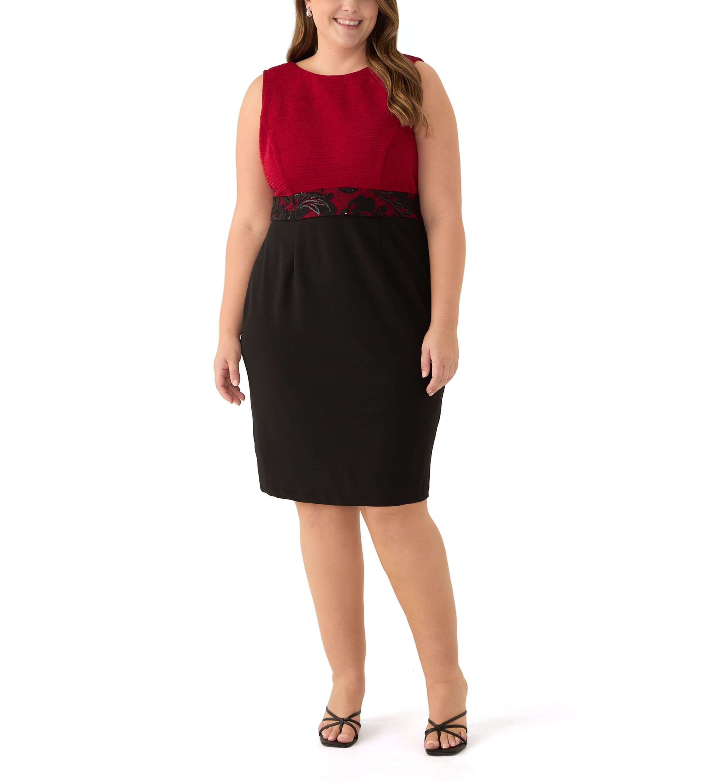 Plus Size Two Tone Crinkle Jacket Dress with Embroidery Trim at Waist