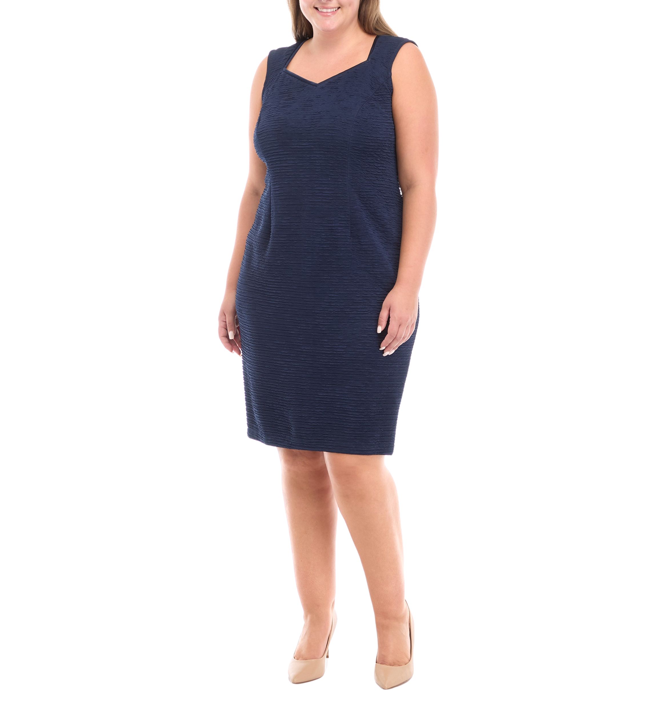 Plus Size Crinkle Knit Jacket Dress with 3D Embroidered Trim and Satin Piping
