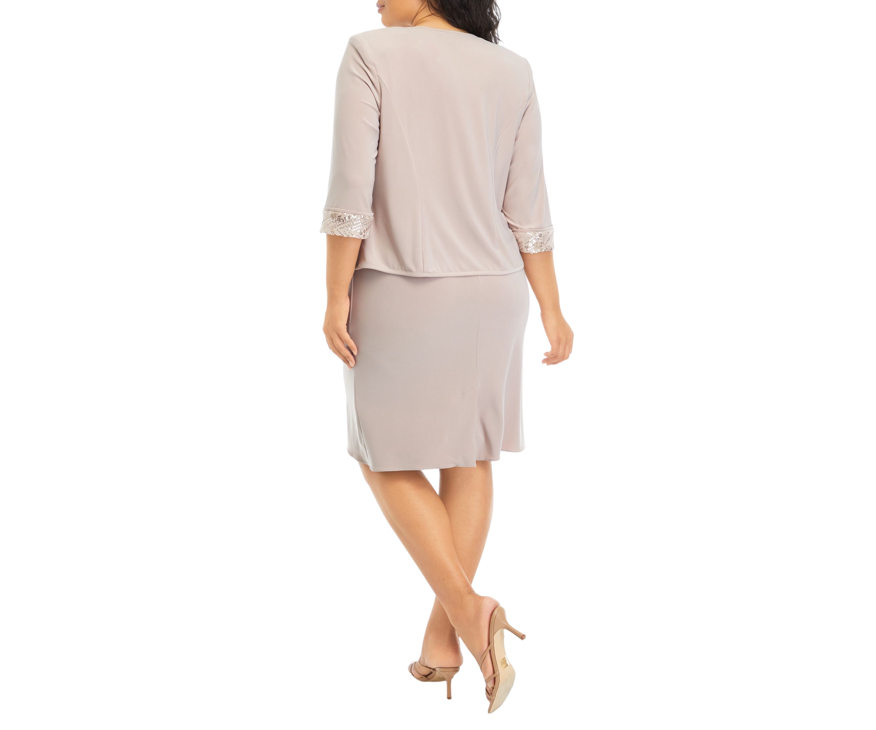 Plus Size 3/4 Sleeve Jacket Dress with Embroidery Shell Dress and Tiered Asymmetrical Skirt