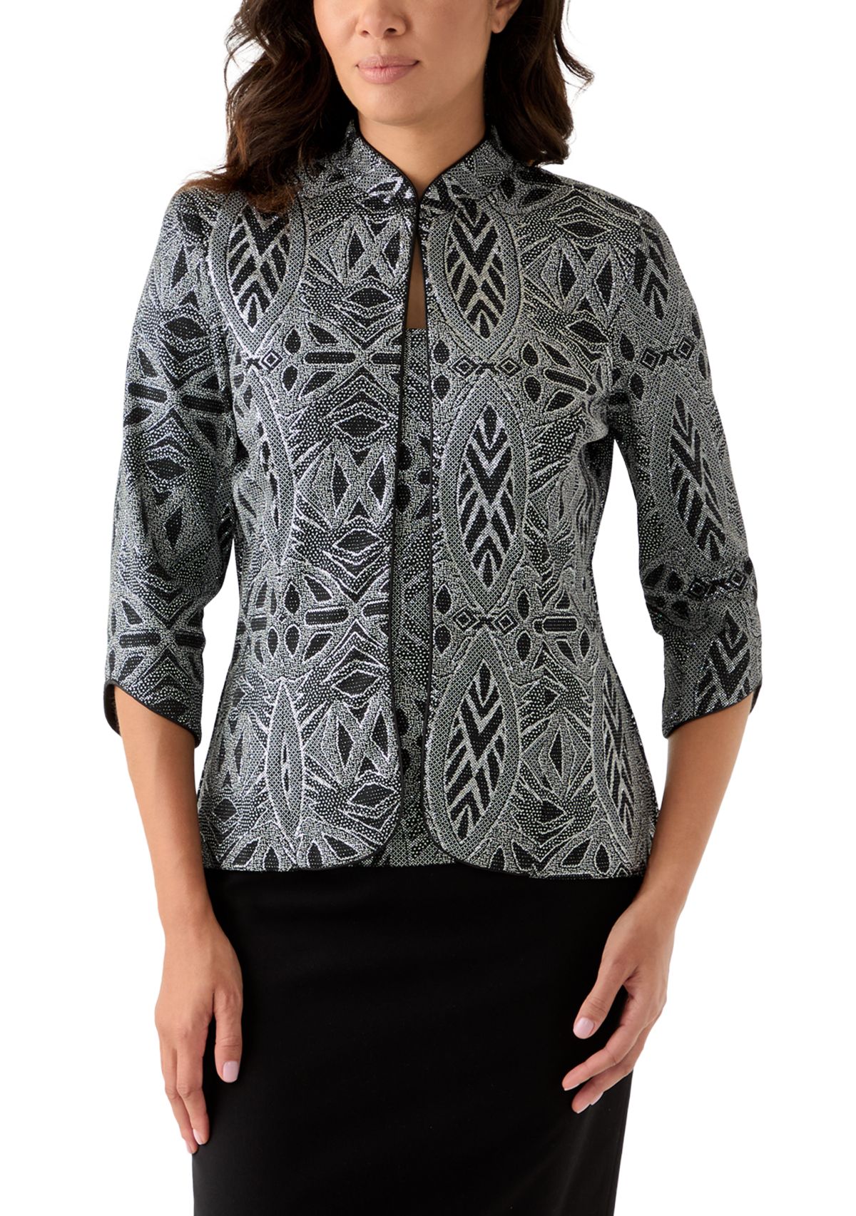 Womens Glitter 3/4 Sleeve Jacket and Top Set