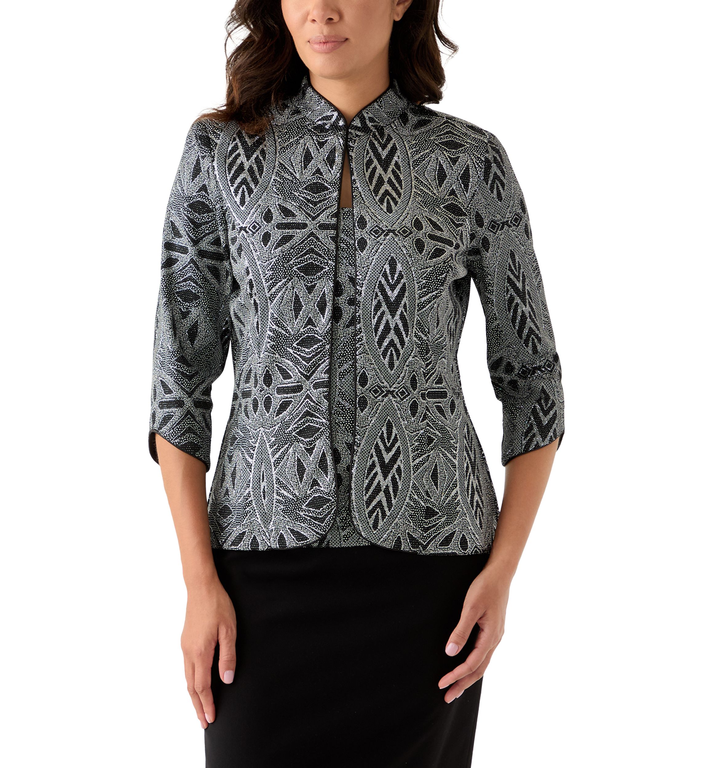 Womens Glitter 3/4 Sleeve Jacket and Top Set