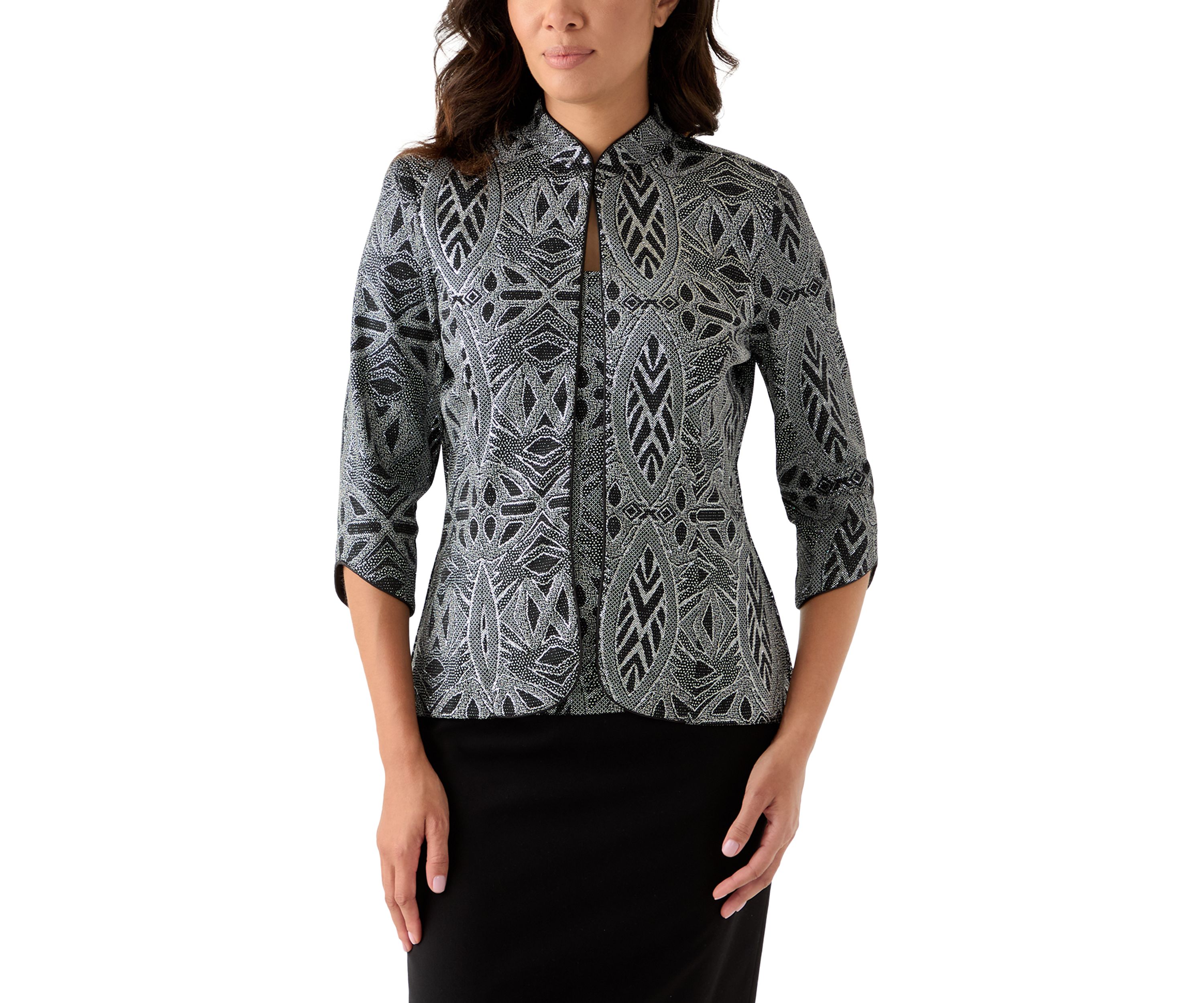 Womens Glitter 3/4 Sleeve Jacket and Top Set