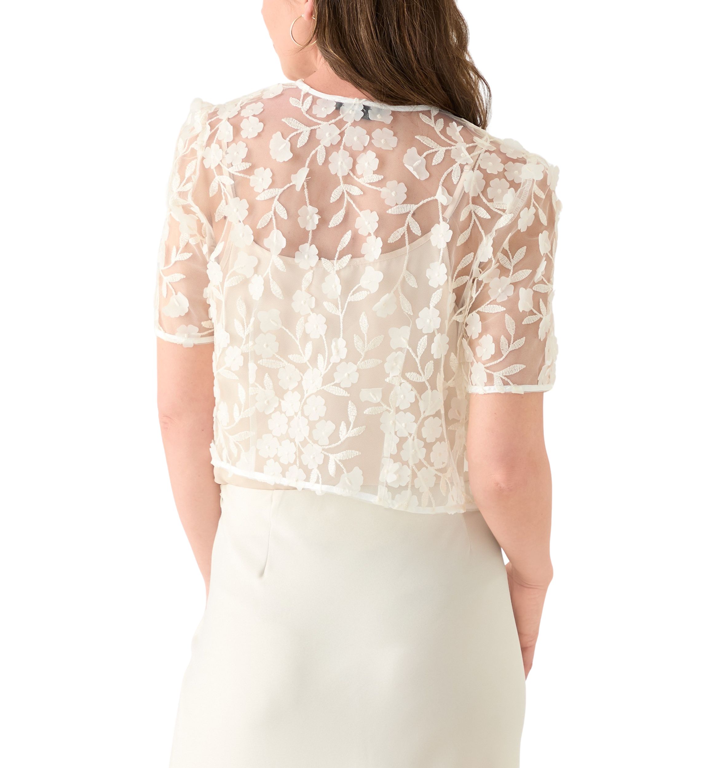 Womens Short Sleeve 3D Embroidery Shrug Jacket