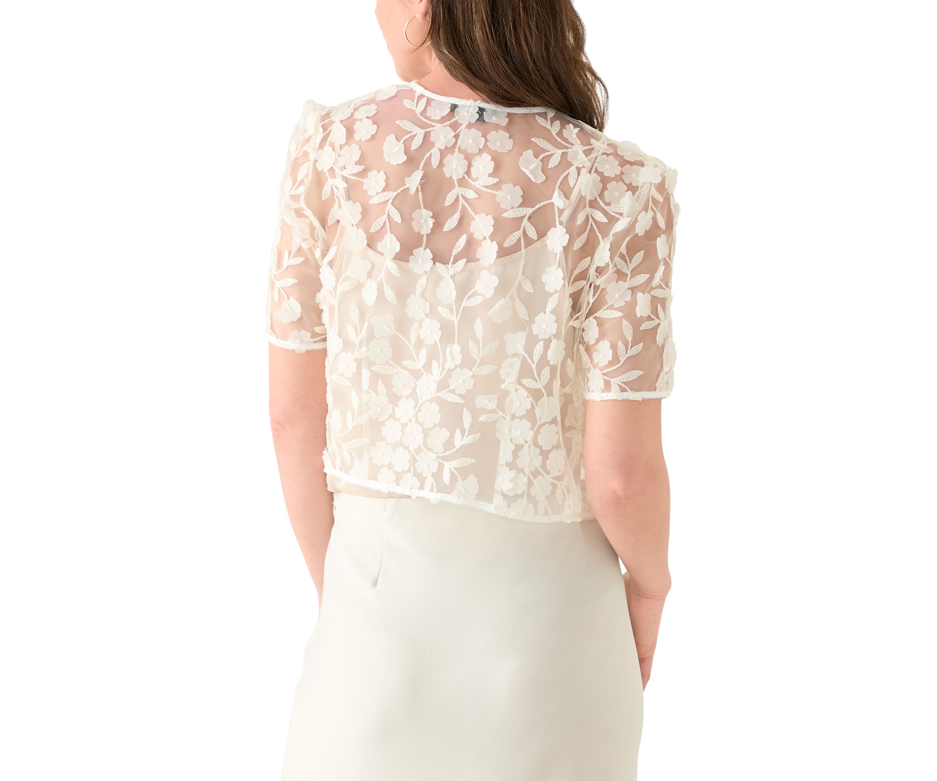 Womens Short Sleeve 3D Embroidery Shrug Jacket