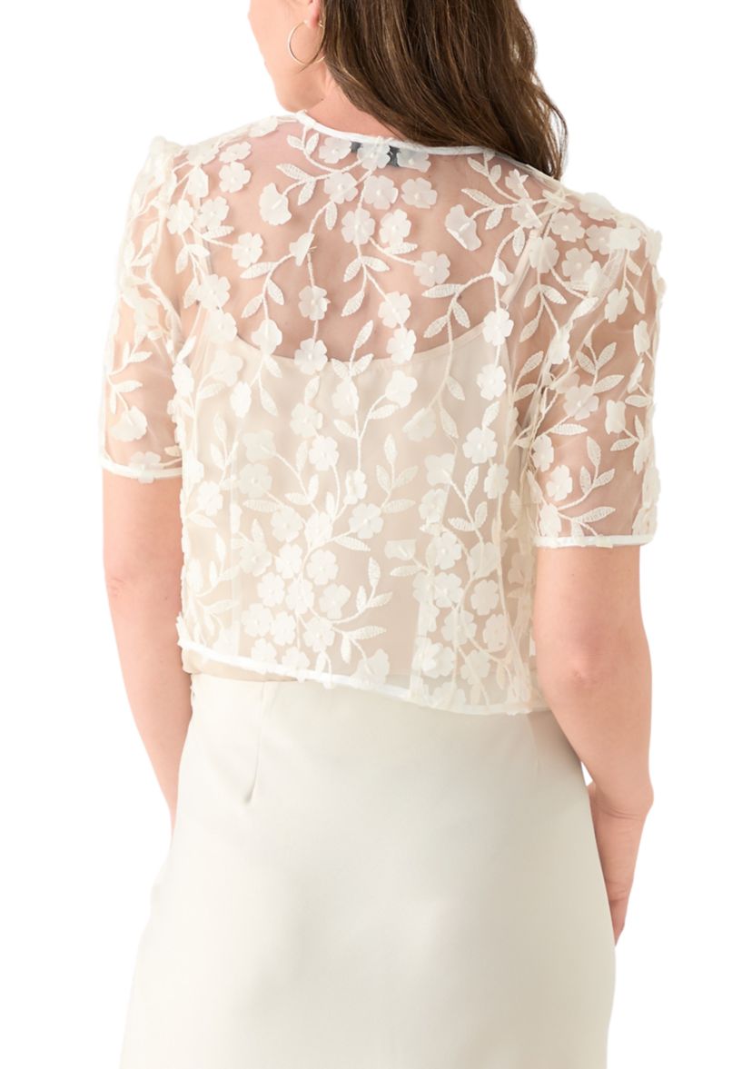 Womens Short Sleeve 3D Embroidery Shrug Jacket