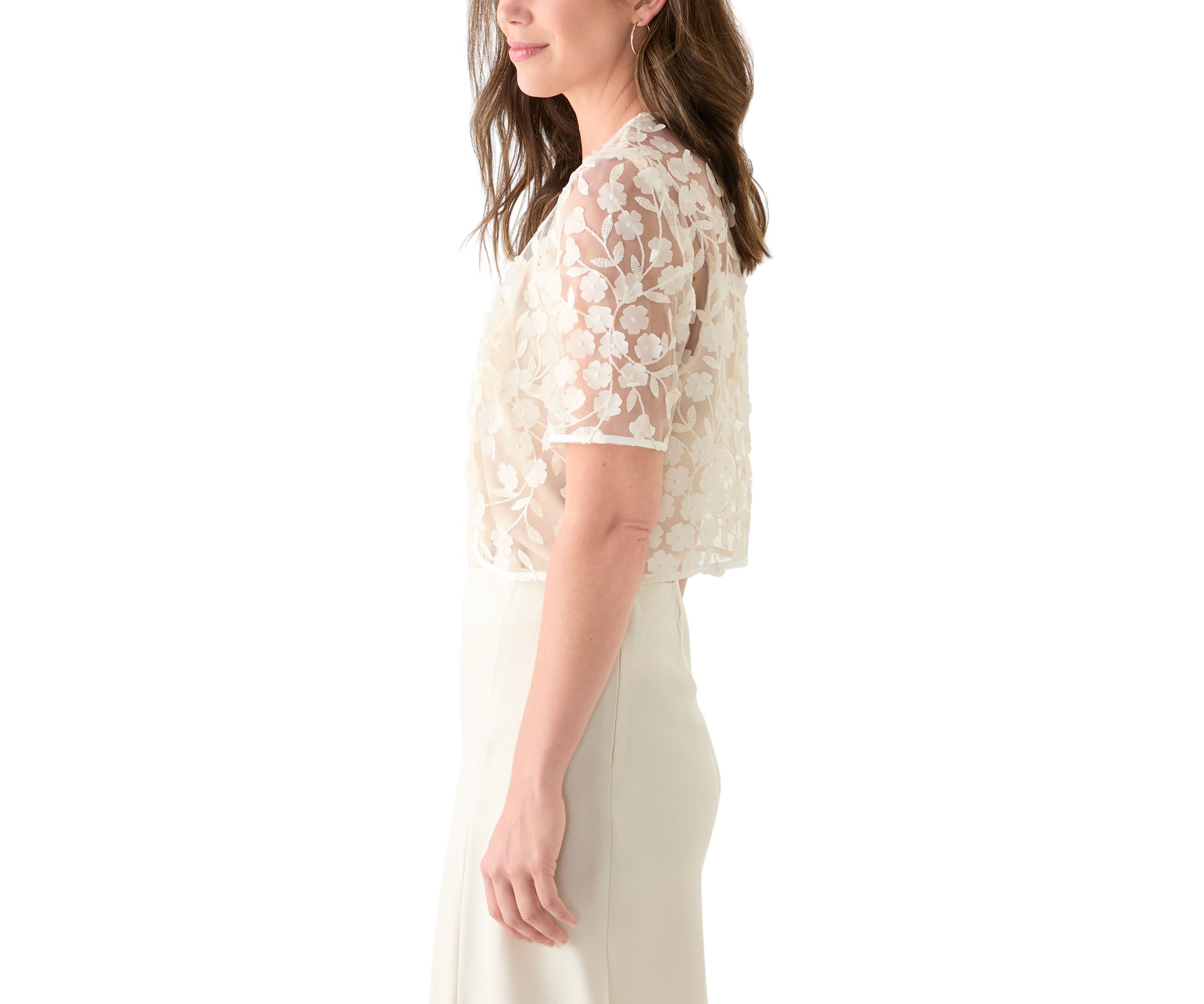 Womens Short Sleeve 3D Embroidery Shrug Jacket