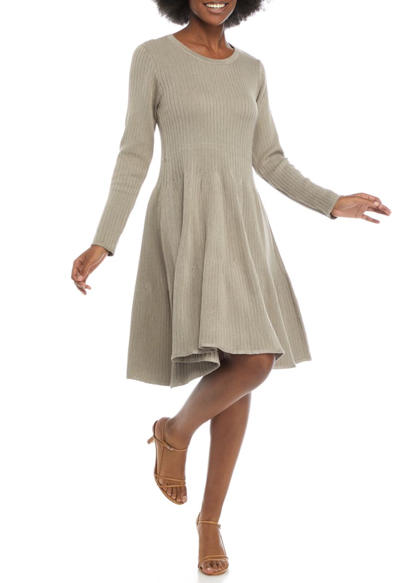 Womens Long Sleeve Ribbed Sweater Dress 