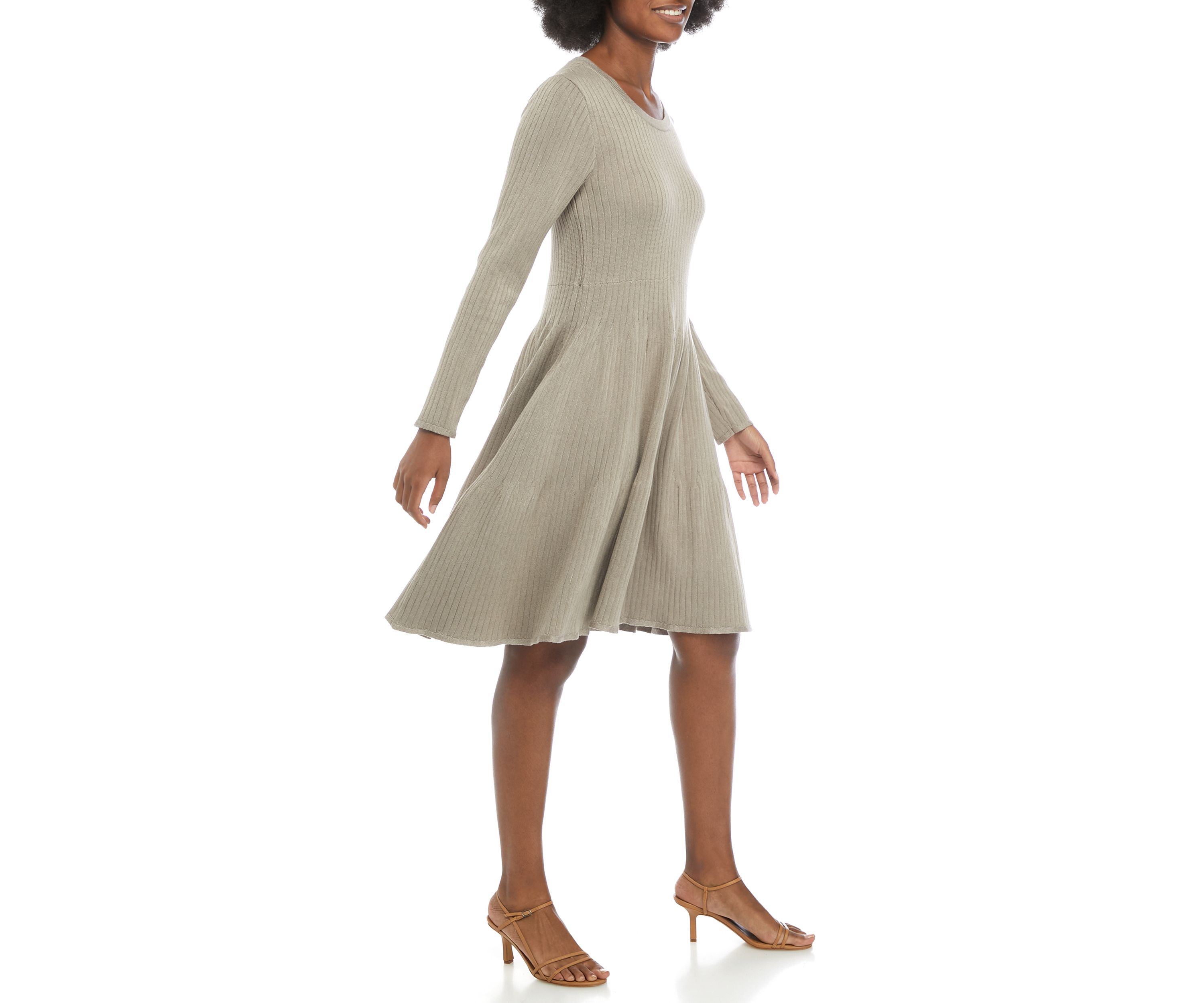 Womens Long Sleeve Ribbed Sweater Dress 