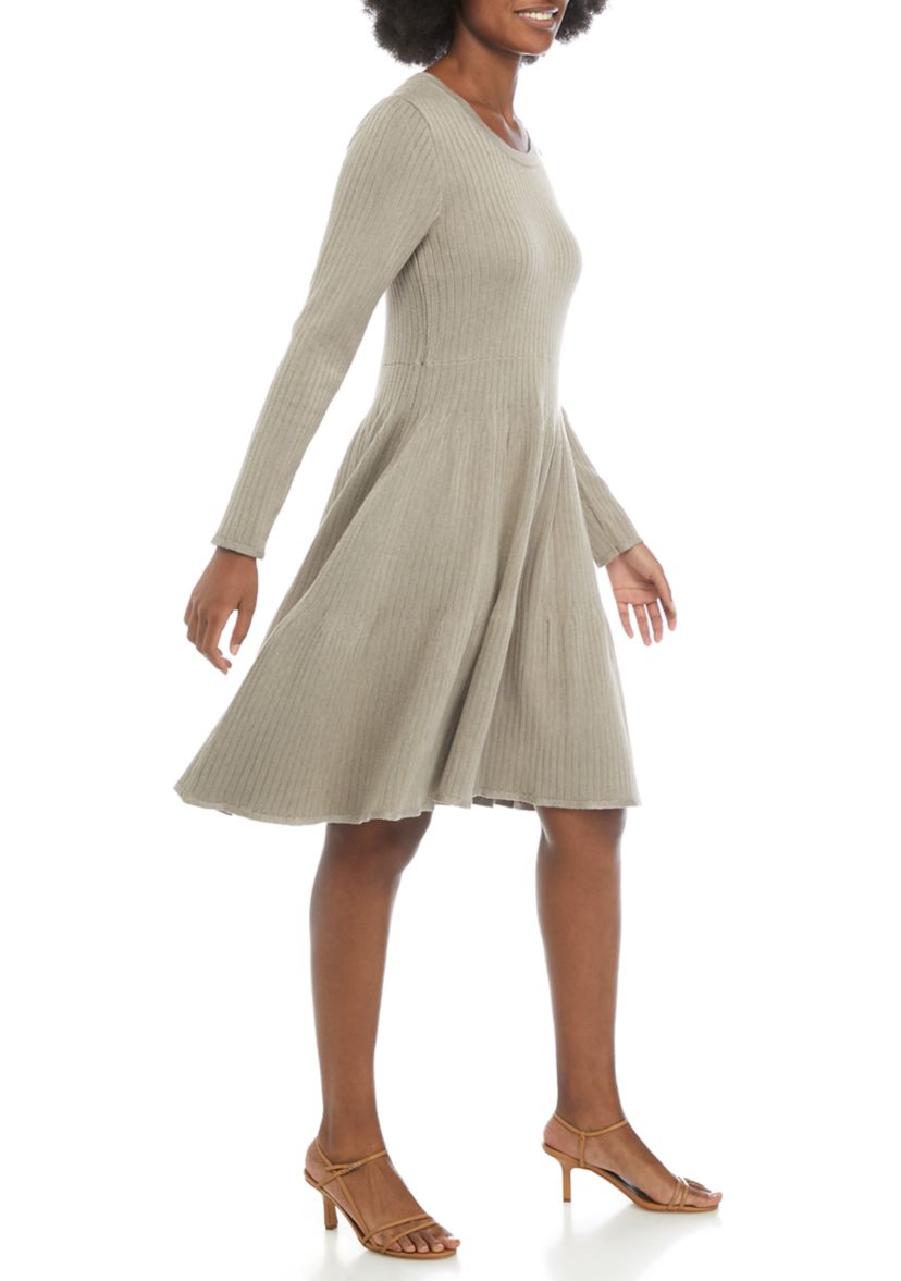 Womens Long Sleeve Ribbed Sweater Dress 