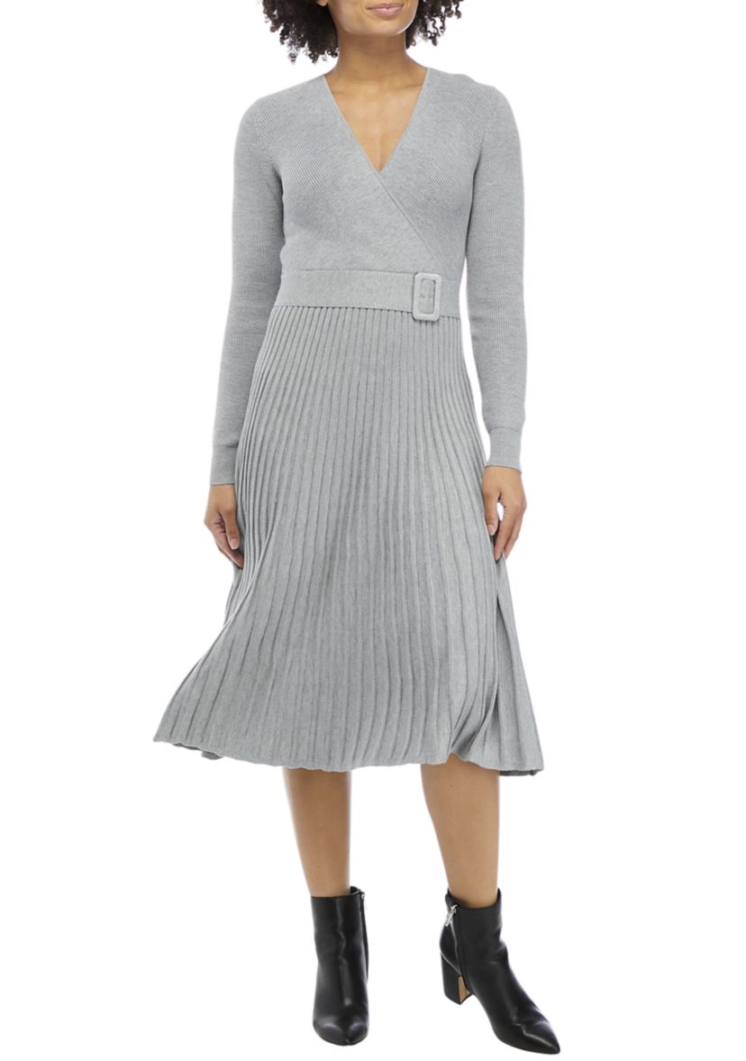 sweater bodice long sleeve dress Anna-Kaci Women's Long Sleeve Knit Sweater Dress with Textured Bodice and Balloon Sleeves