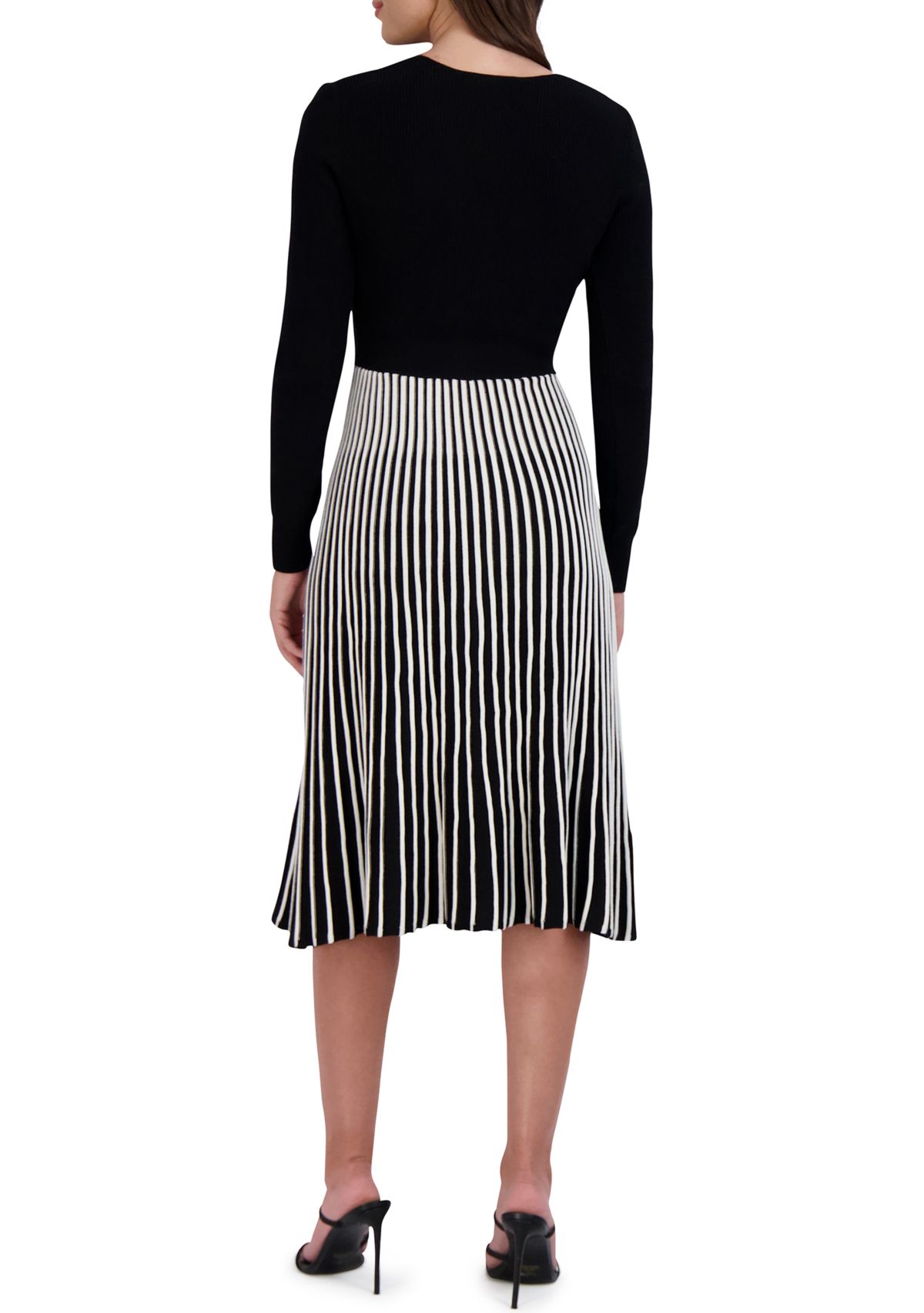 Womens Rib Pleated Belted Dress
