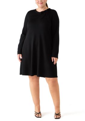 Robbie Bee Women's Plus Size Long Sleeve Bow A-Line Sweater Dress, Black, 3XL