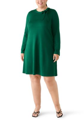 Robbie Bee Women's Plus Size Long Sleeve Bow A-Line Sweater Dress, Green, 3XL