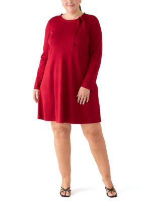 Robbie Bee Women's Plus Size Long Sleeve Bow A-Line Sweater Dress, Red, 3XL