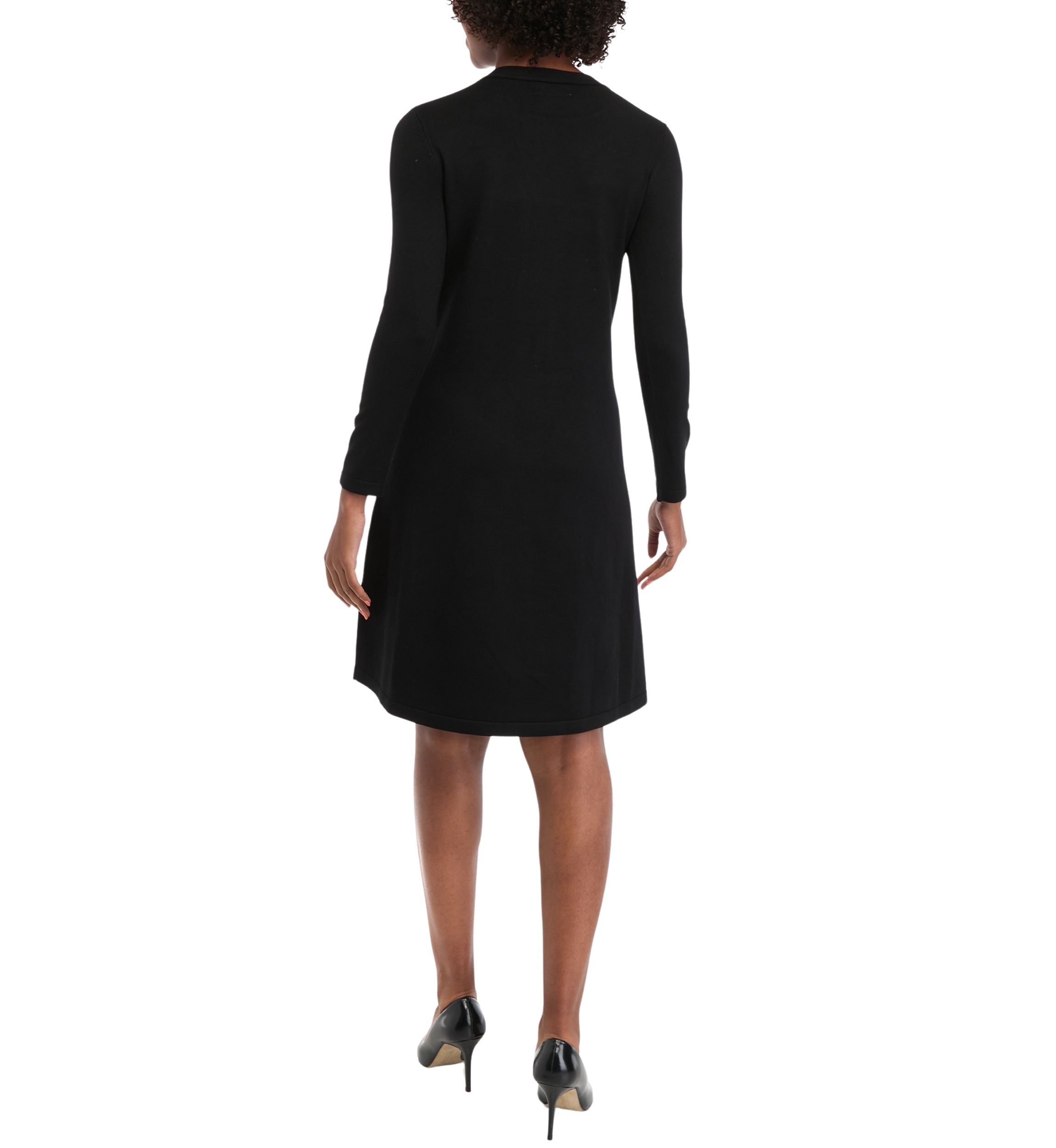 Womens Long Sleeve Crew Neck Solid Midi Knit A-Line Dress