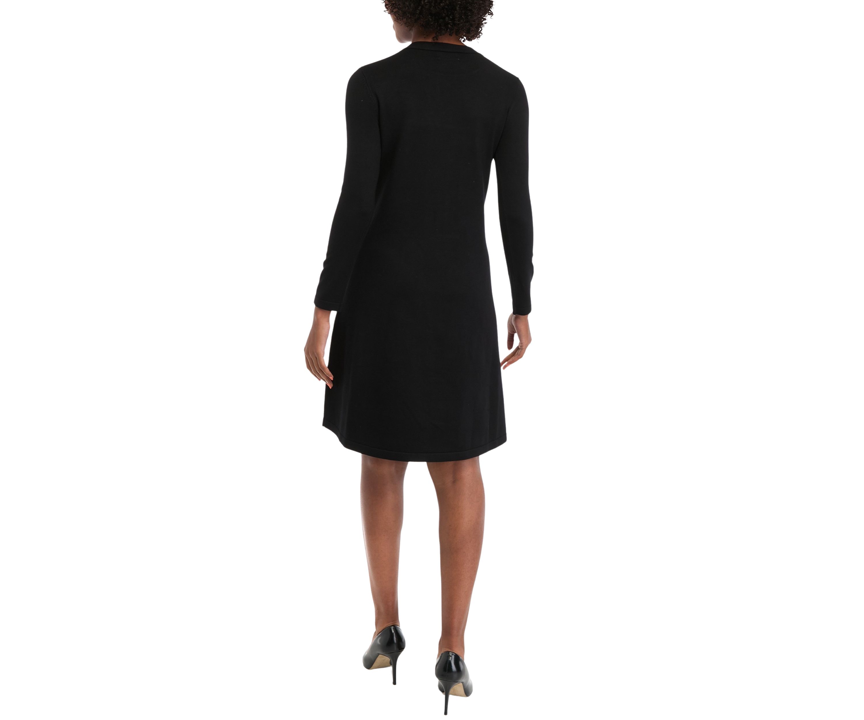 Womens Long Sleeve Crew Neck Solid Midi Knit A-Line Dress
